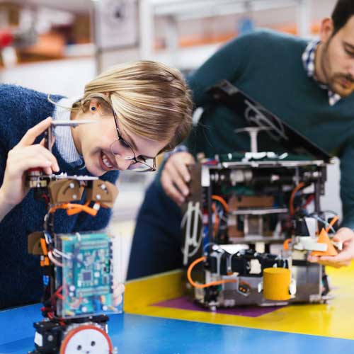 Students working on robotics